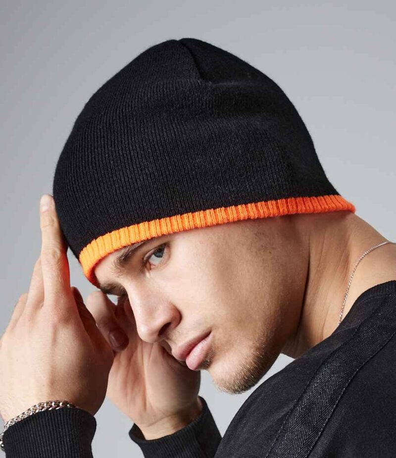 Embroidered Two Tone Beanie Hat