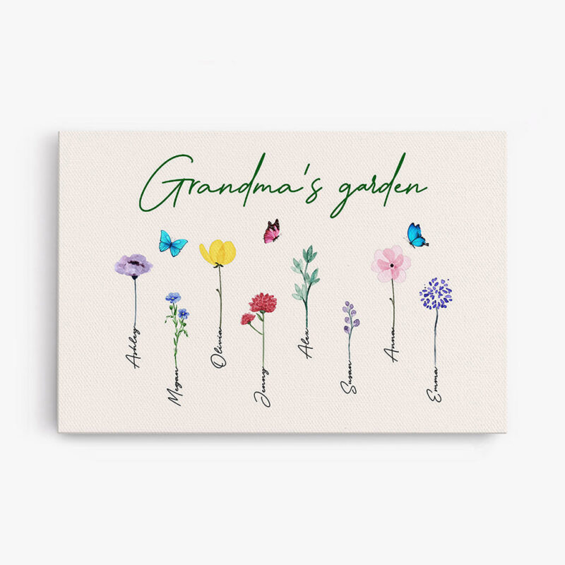 Grandma's Garden Love Grows Here Beautiful Birth Month Flower Gift For Grandma Mum Personalized Canvas