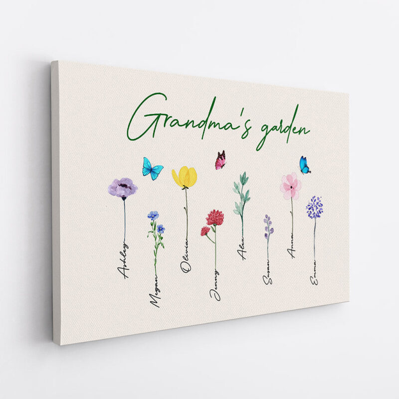 Grandma's Garden Love Grows Here Beautiful Birth Month Flower Gift For Grandma Mum Personalized Canvas - Image 4