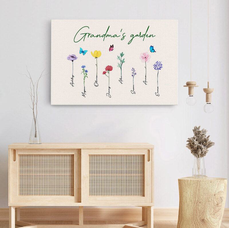 Grandma's Garden Love Grows Here Beautiful Birth Month Flower Gift For Grandma Mum Personalized Canvas - Image 3