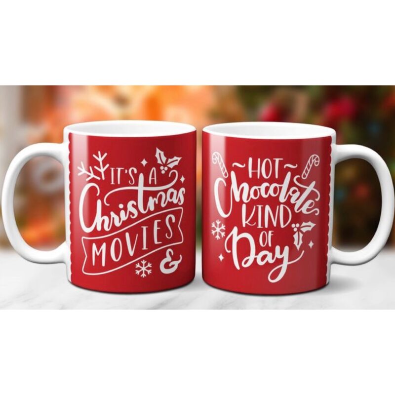 Christmas movie and hot chocolate mug